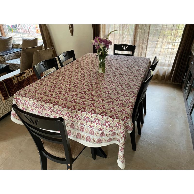 Buy Stole Yarn Floral Maroon Jaipuri 6 Seater Cotton Table Cover